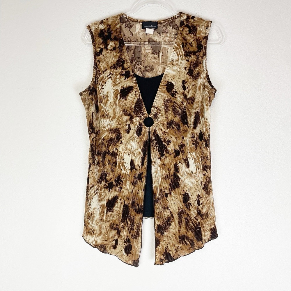Vtg Brittany Black‎ Top Womens XL Ribbed Blouse Y2K Boho Earthy Sleeveless Brown